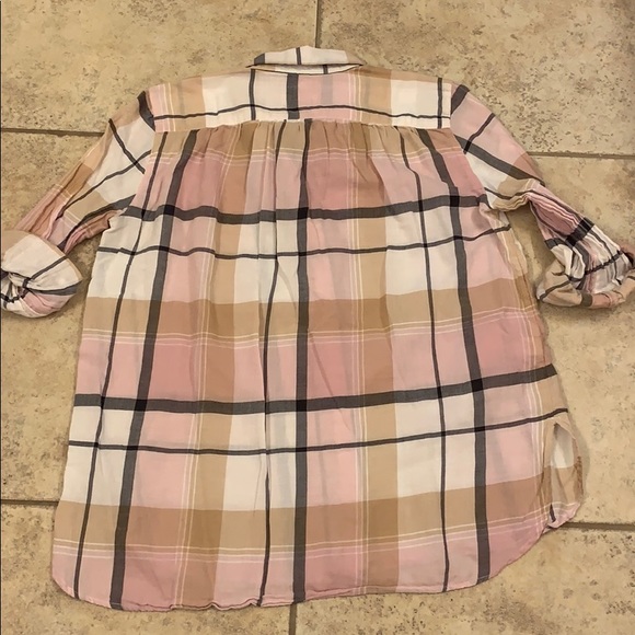 Loft Softened Pink Plaid Button Up Top Size S - Picture 3 of 7